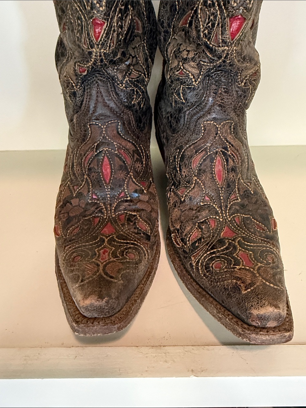Corral Western Leather Cowgirl Boots with Red Inset Embroidery - Women - Picture 2 of 9
